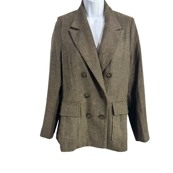 Paper Crane Brown Wool Blend Twill Double Breasted Blazer Jacket Size Small NWT - Picture 2 of 7